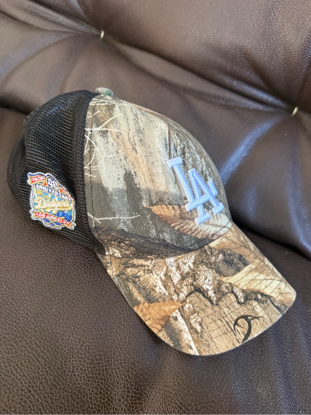 PacSun LA Dodgers Camo Trucker Hat with Light Blue Logo